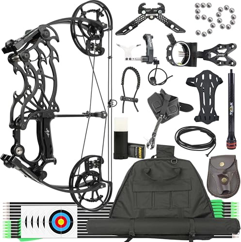 Poearcus Set arco compound doppio uso da 30-70 libbre Sistema cam ibrido, asse da 16 pollici Compatto per caccia e tiro con l'arco tattico (Nero)