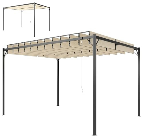 Outsunny Pérgola de Jardín 3x4 m con Lamas Orientables Metal Blanco Crema | Cenador de Jardín, Protección UPF50+, Pabellón para Exterior, Patio, Terraza