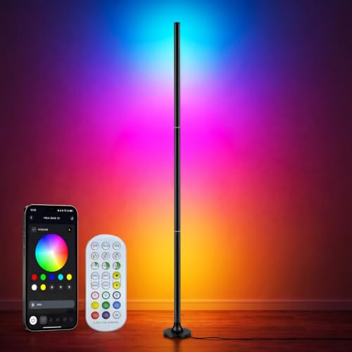 sylvwin Smart RGB Corner Floor Lamp,120cm,1 Pack | App & Remote,16 Million Colours ,Music Sync Colour Changing Standing Light for Living Room, Bedroom, Gaming Room