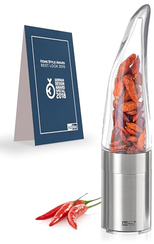 AdHoc Chilischneider Pepe – Manuelle Chilimühle & Gewürzmühle für getrocknete Chili, mit Edelstahl-SchneidWerk, kompakter Chili Zerkleinerer, Handmühle, aromaschonend, für Küche & oder als Geschenk