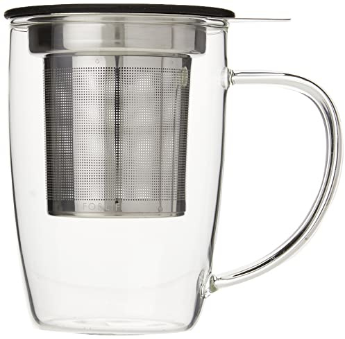 Tea People FORLIFE FNG-BLK NewLeaf Teebecher aus Glas mit Teesieb und Deckel, Schwarz