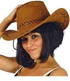 FIESTAS GUIRCA | Brown Faux Leather Cowboy Hat (One Size) - Fancy Dress Accessory for Wild West, Texas and Carnival Parties - Ideal for Cosplay and Halloween - Unisex Adults - Light Brown
