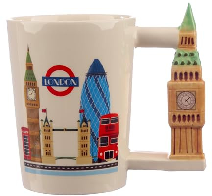 Puckator London Souvenir Big Ben Ceramic Shaped Handle Tea Coffee Mug - Funny Home Accessories Cute Gifts for Girlfriend Large Mugs for Men Women Hot Drinks Cups Presents Secret Santa Gift Cup Set