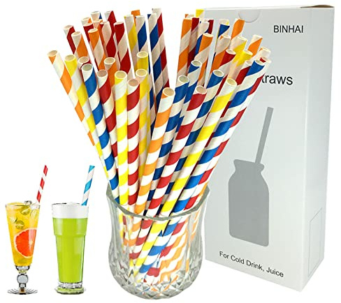 Paper Straws, 100Pcs with Recycled Packaging Biodegradable Bulk Drinking Straw Decorations for Everyday, Wedding, Celebration, DIY (B Color Mixing)