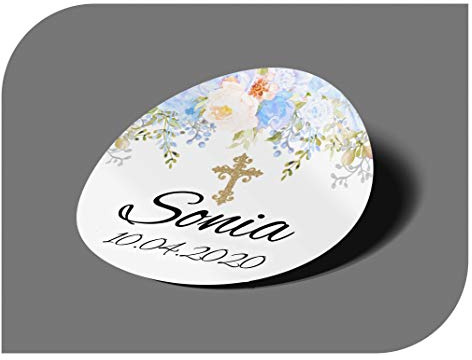 CrisPhy personalisierbare Aufkleber zur Kommunion oder Taufe mit Namen und Datum, Aufkleber für Einladungen zur Hochzeit, Verlobung, Geburtstag, Party, Vintage, Stempel