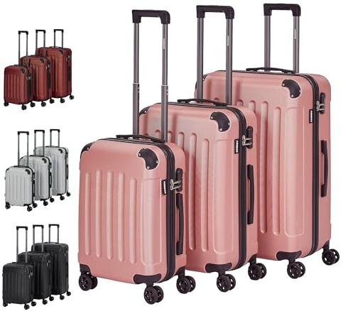 AREBOS Lot de 3 valises de Voyage I Coque Rigide en ABS I Set de valises à roulettes I Poignée télescopique I avec Fermeture éclair Roues à 360° I M-L-XL | Rose Or