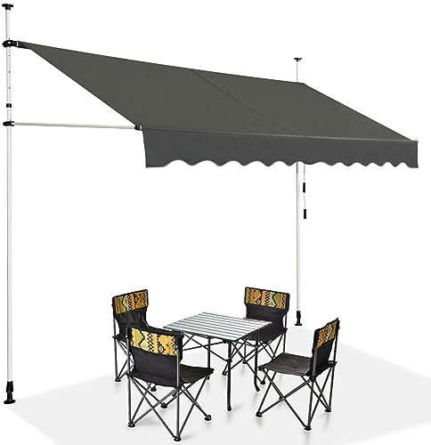 COSTWAY Tenda da Sole per Balcone, Tenda da Sole a Morsetto per Esterno, Regolabile in Altezza, Telaio Telescopico Senza Forare, Telo Resistente ai Raggi Solari (300 cm, Grigio)