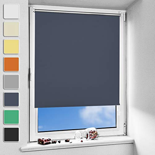 NoCon Verdunklungsrollo Klemmfix ohne Bohren & mit Bohren ● Dunkelblau 105x130cm (BxH) ● Thermorollo Klemmrollo Fensterrollo Sonnenschutz Sichtschutz, Rollos für Fenster und Tür