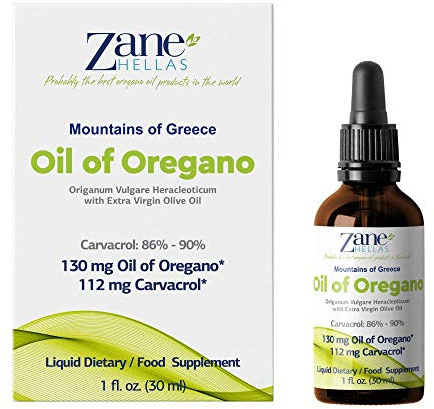 Zane Hellas 70% oreganoolja. Grekisk eterisk olja av oregano .86% min karvakrol. 112 mg Carvacrol per portion. Förmodligen den bästa oreganoljan i världen. 1 fl. oz. - 30 ml