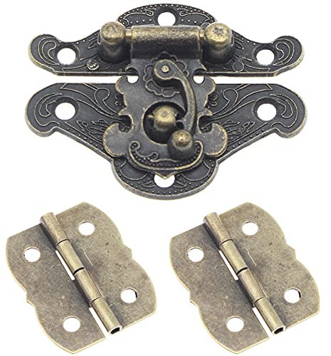 1 x antiker Haspenriegel und 2 x Schmetterlingsscharniere, dekorative Schlossschnalle mit passenden Schrauben [FDXGYH, Bronze]