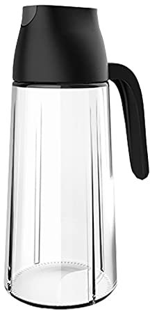 KUCOCOSNEH Huilier Pots à huile avec bec verseur, bouteille de vinaigre en verre transparent, anti-goutte, noir 640 ml