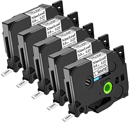 Nineleaf 5 Packung kompatibel für Brother Schrumpfschlauch Band 5.8mm HS-211 HS211 HSe-211 HSe211 Schwarz auf Weiß Etikettenband für P-Touch E300 E500 E550W E800W P900 H500 P950NW P750WVP Schriftband