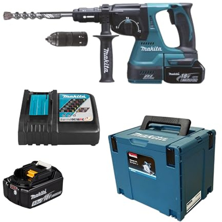 MAKITA Dhr243T1J Bohrhammer Meißel Sds Plus 2 Joule 24 mm Bl Lxt 18 V + 1 Akku 18 V 5 Ah Li-Ion Bl1850B + Makpac Koffer