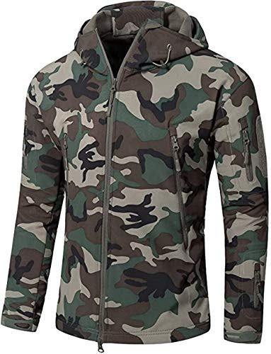 FENG Taktisk jacka herr Softshelljacka Militär kamouflagejacka Vattentät Softshell Fleece höst vinterjacka (Tree Camo,4XL)