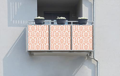 Wallario Balkonverkleidung, Sichtschutz, Windschutz, Meterware nach Maß mit vormontierten Ösen - Motiv Königliche Schnörkelei in weiß und orange (Grundpreis: 29,95Eur/m)