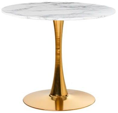 Beliani Esstisch weiß/Gold Marmor Optik 90 cm rund MDF-Platte Metall Boca