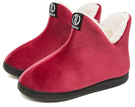 JEBUKTXE Pantofole Donna Stivaletto Invernali Ciabatte Alte Peluche Calde Uomo Pantofole da Casa Chiuse Collo Rosso 38 39