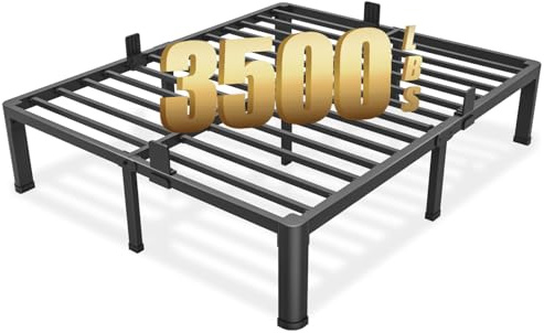 FUIOBYVV Queen Bed Frame with Round Corner Edge Legs, 14 Inch High 3500 lbs Heavy Duty Metal Platform Bed Frame Queen Size, No Box Spring Needed/Non-Slip/Steel Slat Support/Noise Free