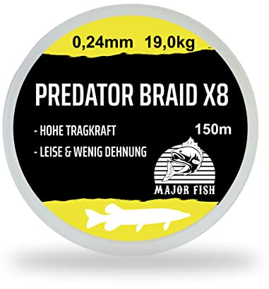 Major Fish Predator Braid Fil de pêche tressé 8 Plis Jaune Citron 150 m 0,24 mm - 19 kg