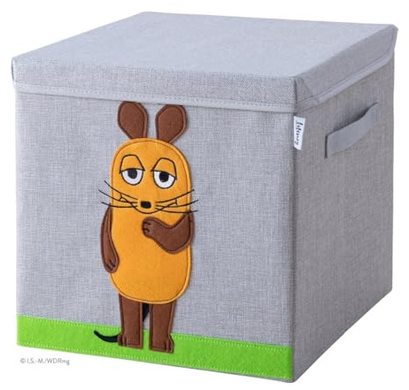 LIFENEY meets Die Maus Aufbewahrungsbox mit Deckel für Kinder – Box mit der kultigen Maus zum Verstauen von Spielzeug – 33 x 33 x 33 cm passend für klassische Würfelregale
