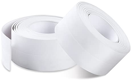 Romon Nastro Sigillante Impermeabile, 2 Pezzi Nastro Bordo Autoadesivo in PVC per Piastrelle da Cucina,Bordo Vasca da Bagno (Bianco，3.8cm*3.2M)