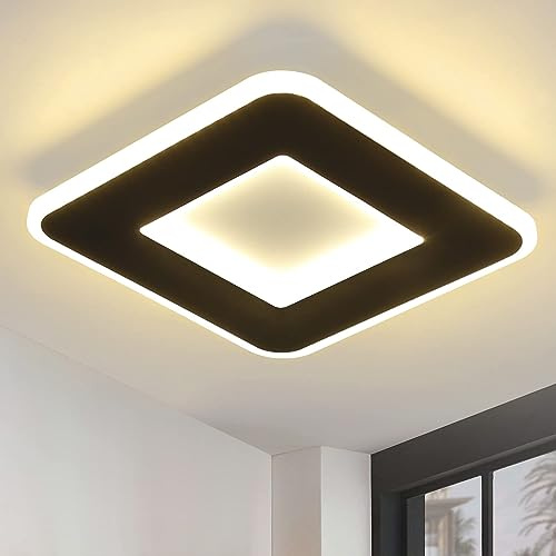 Homefire Deckenlampe LED Deckenleuchte Schlafzimmer - 23W Schlafzimmerlampe Schwarz Warmweiß Küchenlampe Modern Design Flurlampe Quadratisch Deckenbeleuchtung für Wohnzimmer Küche Flur