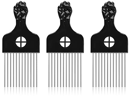 3 Piezas Peine Africano, Liso Pelo Tenedor Peine, Afro Pelo Pein Peine, Comb Peinado de Peluquería, Peine Afro de Metal, Peine Afro Trenza Peluquería, Desenredar Peluca, Peluquería Herramienta