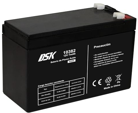 DSK Batería Recargable 12V 7Ah - Adaptador Universal F1/F2 Incluido - Medidas 151x65x101mm - para SAI, Alarma y Juguetes eléctricos