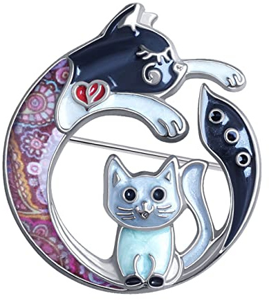 DOWAY Cute Emaille Katze Brosche Pins Floral Katzen Geschenke für Damen Frauen Mädchen Mode Katzen Schmuck Charms