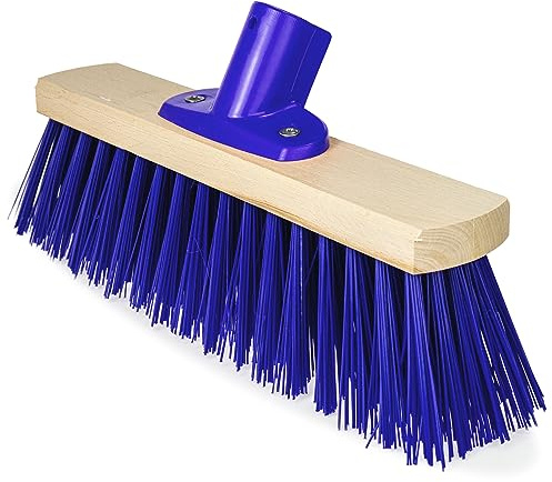 30,5 cm großer Besenkopf aus Holz mit steifen harten blauen Borsten - Gartenbesen Outdoor für Hofbürste Kehren - Holzbürstenkopf mit passender Besenstielhalterung
