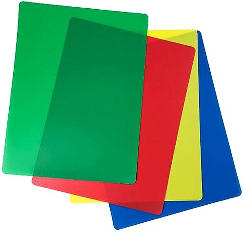 4 Pcs Flexible Plastic Chopping Boards Colour Coded Folding Cutting Sheets Home Catering Restaurant Chef Vegetables Meat Fish Fruits 2 Sides Usable 30.5x38 cm UK Free P&P