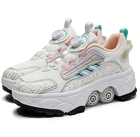 Mädchen und Kinder Rollschuhe Schuhe mit Rollen Verstellbar Quad Kick Roller Skates for Women 2 in 1 Inline-Skates Deformation Sneakers für Anfänger,34