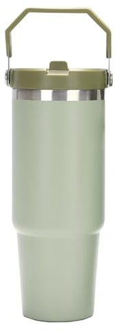 JEELINBORE 900ml Thermobecher mit klappbarem Tragegriff Tragbarer Autobecher Edelstahl Isolation Kaltgetränken Bierbecher Reisebecher KaffeetasseHellgrün 30oz/900ml