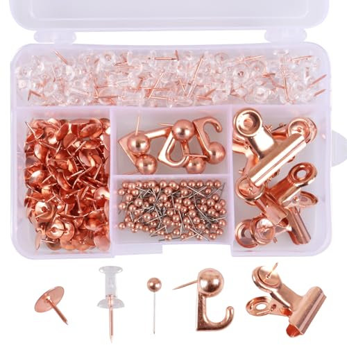 Reißzwecken-Set, 310 Stück, Reißzwecken, 5 Arten, Reißzwecken, Reißzwecken für Korktafeln, Pinnwände, Bürozubehör (Roségold)