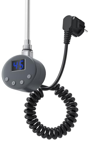 SUNXURY Heizstab mit Thermostat, Heizelement für Badheizkörper mit LCD Bildschirm und Heizrohr aus Edelstahl, 800W Anthrazit