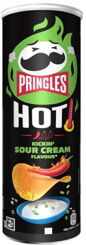 Pringles Hot Kickin Sour Cream Flavour 160g | Potato based sharing crisps in a resealable can, ideal snack for sharing at movie nights, BBQs , parties and get togethers