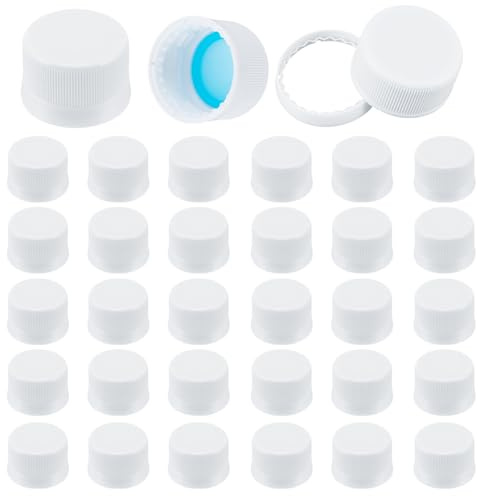 OLYCRAFT 50 tapas de plástico para botellas, tapas de rosca blancas de 27 mm de diámetro interior, tapas de almacenamiento de botellas de plástico blanco, tapas de repuesto para botellas de jugo