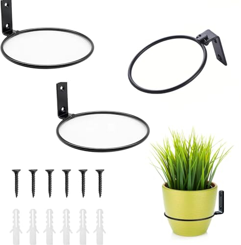 Ompinda Flower Pot Holder Ring, 3 Pack Collapsible Metal Wall Mounted Metal Planter Hangers Ring with Screws for Indoor Use and Outdoor Garden Decor (5 inch)