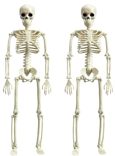 KEELYY 2er-Pack 40cm Halloween-Skelett Deko aus Kunststoff mit beweglichen Gelenken für Halloween, Fasching, Mottopartys - Innen, Garten, Haus, Patio Deko