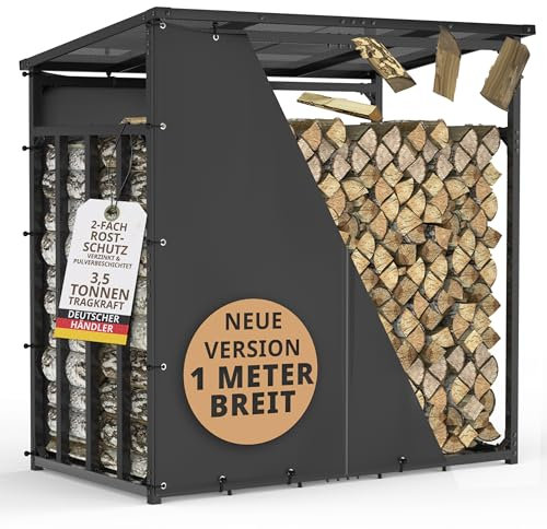 LAWA Living and Lifestyle Kaminholzregal aussen Metall mit Dach 185x105x185 40x40mm VERZINKT 3,5t Tragfähigkeit Brennholzregal außen Stapelhilfe 1m Brennholz Regal Feuerholzregal Holzlager Anthrazit