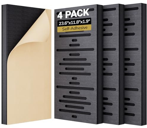 TONOR Holzfurnier Akustikpaneele Selbstklebend, 4 Stück 60x30x4,7cm Akustikplatten Wandpaneele Holzoptik, Akustik paneele für Akustische Behandlung und Wanddekoration, Wohnzimmer, Büro, Schwarz