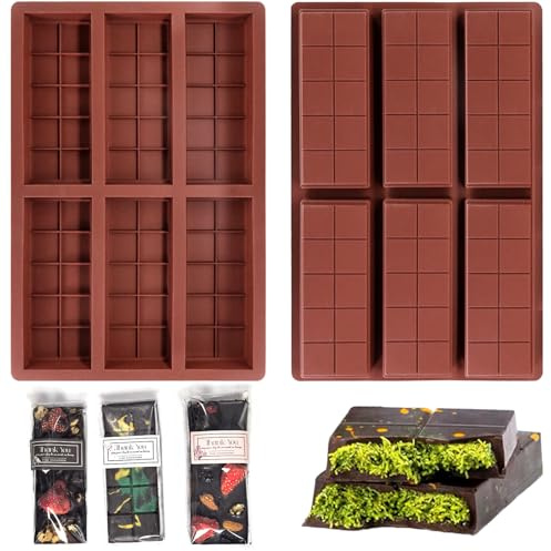 LUXCONE Chocolate Bar Molds Deep 2 Pack, Thick Silicone Chocolate Molds for Filling Dubai Chocolate Bar Pistachio, Candy Bar Molds with 100pcs Storage Bags & 104pcs Stickers