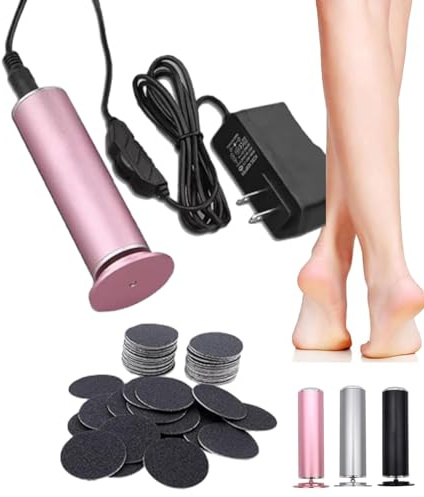 Removedor eléctrico de callos para pies, removedor de callos en los pies, removedor de callos en los pies, removedor de callos eléctrico portátil, varita suave con 60 almohadillas de lijado, rosa