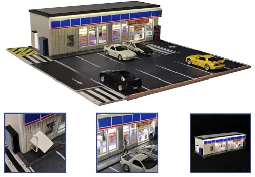 1:64 GFANS Model Car Diorama Garage Shops with LED Lighting Dealership Model Car Toy (Lawson Store)