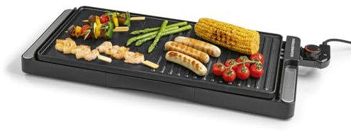 GOURMETmaxx elektrischer Tischgrill | Rauchfreier Elektrogrill 2200W | Grillplatte mit 2 Grillflächen & Antihaftbeschichtung für leichte Reinigung | BBQ Grill mit stufenloser Temperatureinstellung