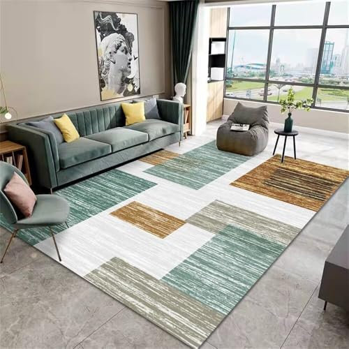 RUGMRZ Teppich Reinigung Bodenmatte Grau Gelb Blau Geometrisches Design Dekorativer Schlafzimmerteppich Schalldicht Flickenteppich Waschbar Outdoorteppich 120X160CM