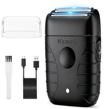 KEMEI Rasoir électrique à double feuille pour homme, rasoir de barbier sans fil, rechargeable par USB, jusqu'à 180 minutes d'utilisation