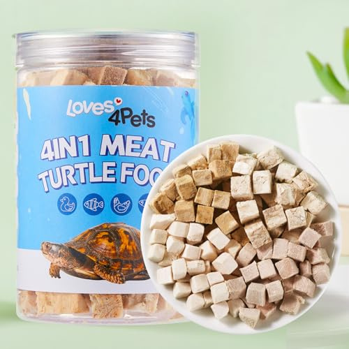 Loves4Pets Turtle Food - 4 in 1 Natural Freeze-Dried Chicken, Duck, Salmon, Cod – Real Meat Snacks for Aquatic & Box Types, Cats & Dogs – Human-Grade Quality