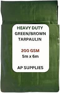 AP Supplies Green/Brown Tarpaulin 5m x 6m | 200gsm Waterproof & Weatherproof Cover with Reinforced Edges & Metal Eyelets | Durable Outdoor Sheet for Garden, Camping & Construction Use