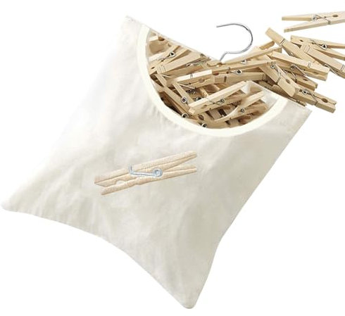 Risipu Sac à pinces à linge avec cintre - Sacs à pinces réutilisables pour corde à linge, panier à linge lavable pour intérieur/extérieur, kaki, Moderne